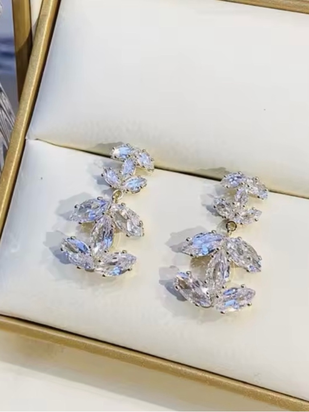 Macy's Gold Drop Earrings with Clear Crystal Marquise Stones - Picture 3 of 3
